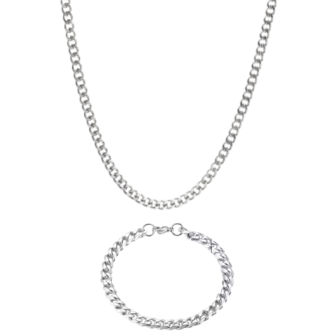 Silver Chain & Bracelet Set | 7mm