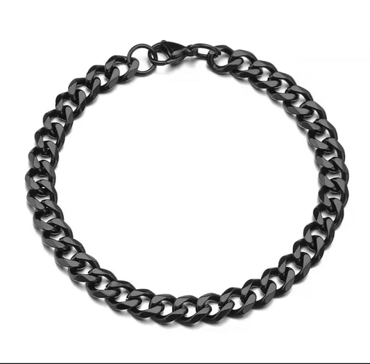 Classic Stainless Steel Cuban Chain Bracelet - Black