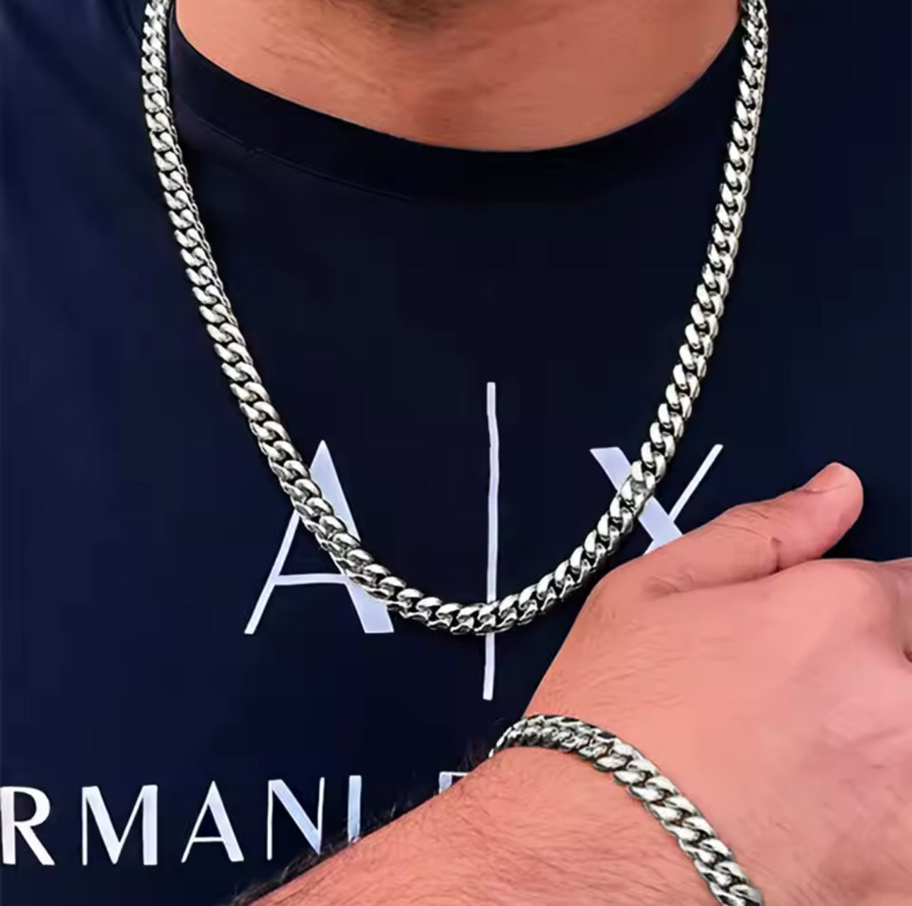 7mm Silver Chain & Bracelet Gift Set