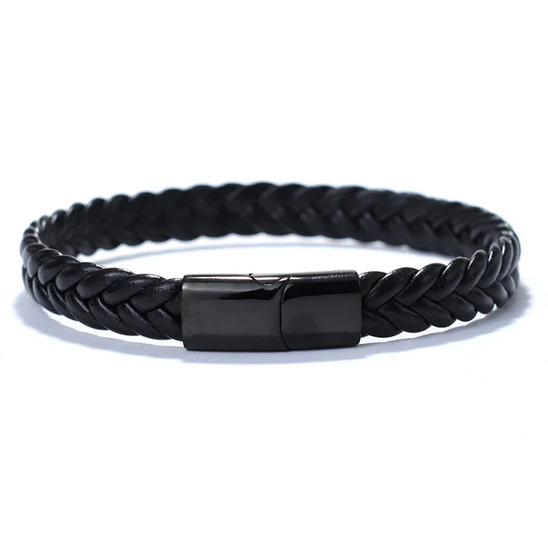 Black Men's Leather Bracelet - 21cm