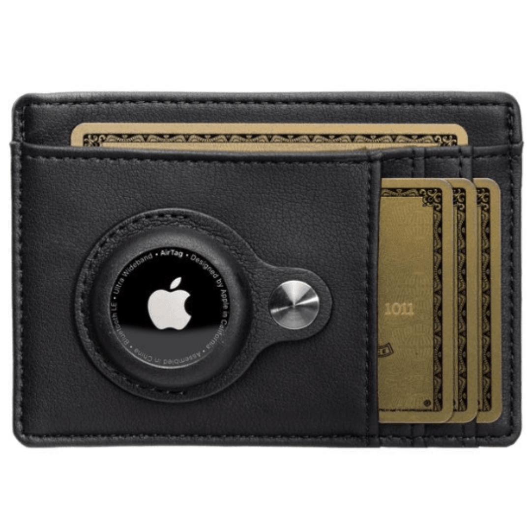 Black Leather AirTag Wallet