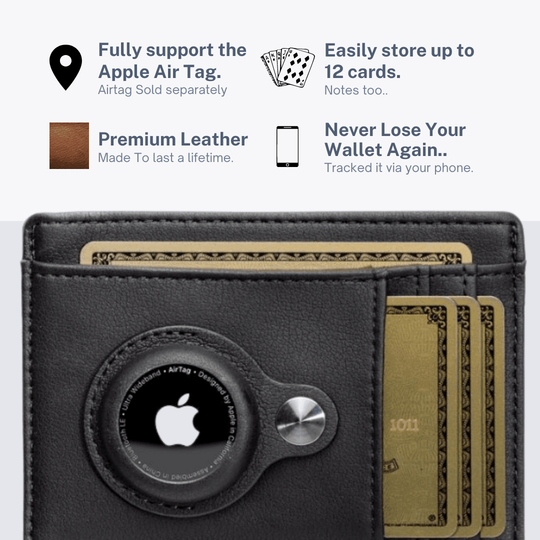 Black Leather AirTag Wallet