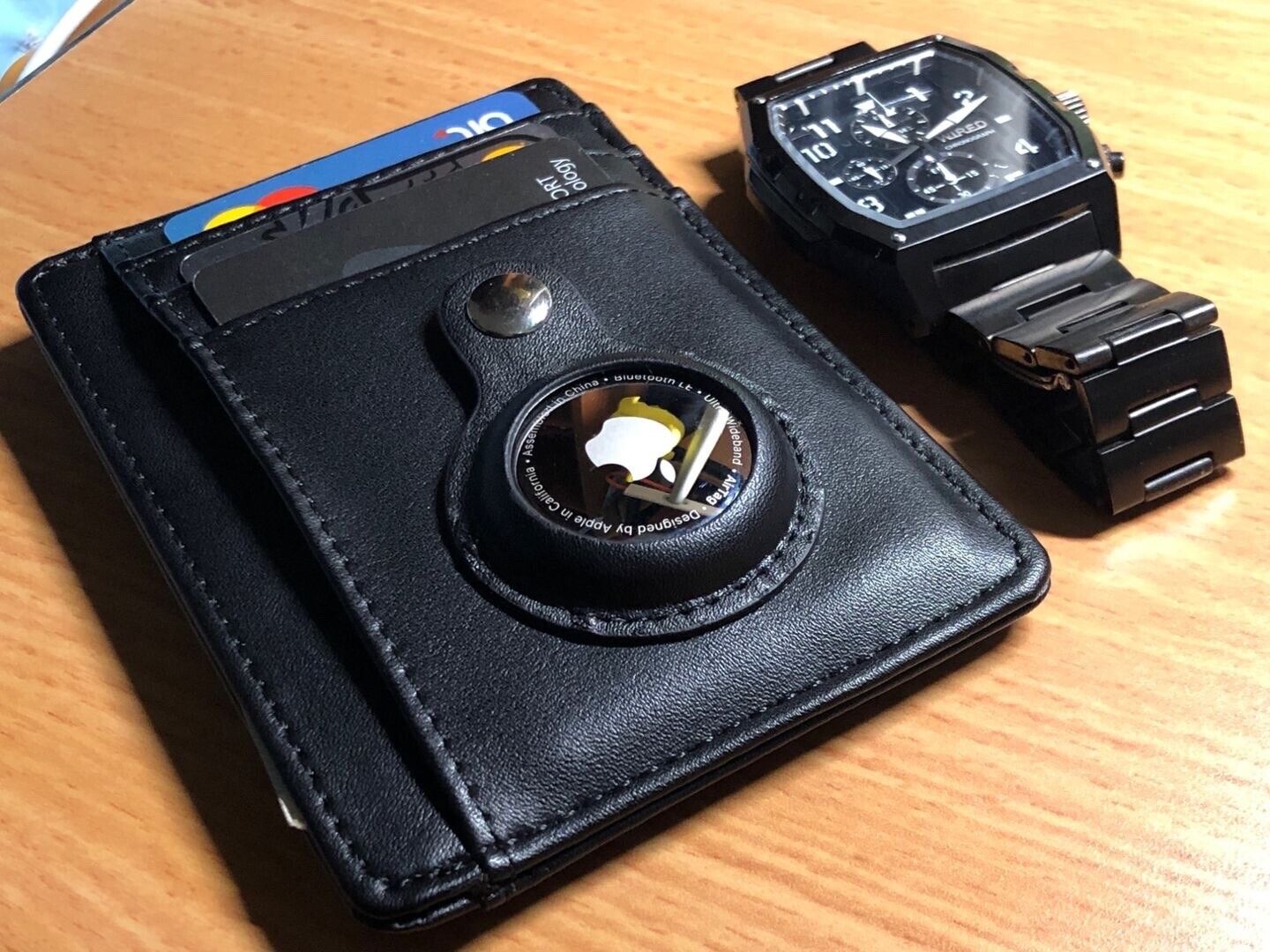 Black Leather AirTag Wallet