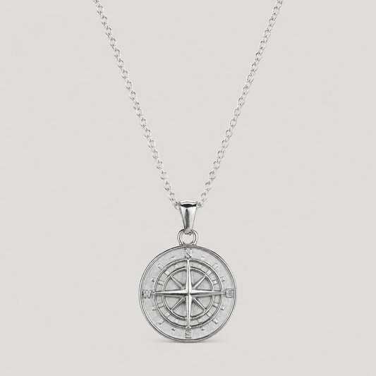 Compass Pendant Necklace (Silver)