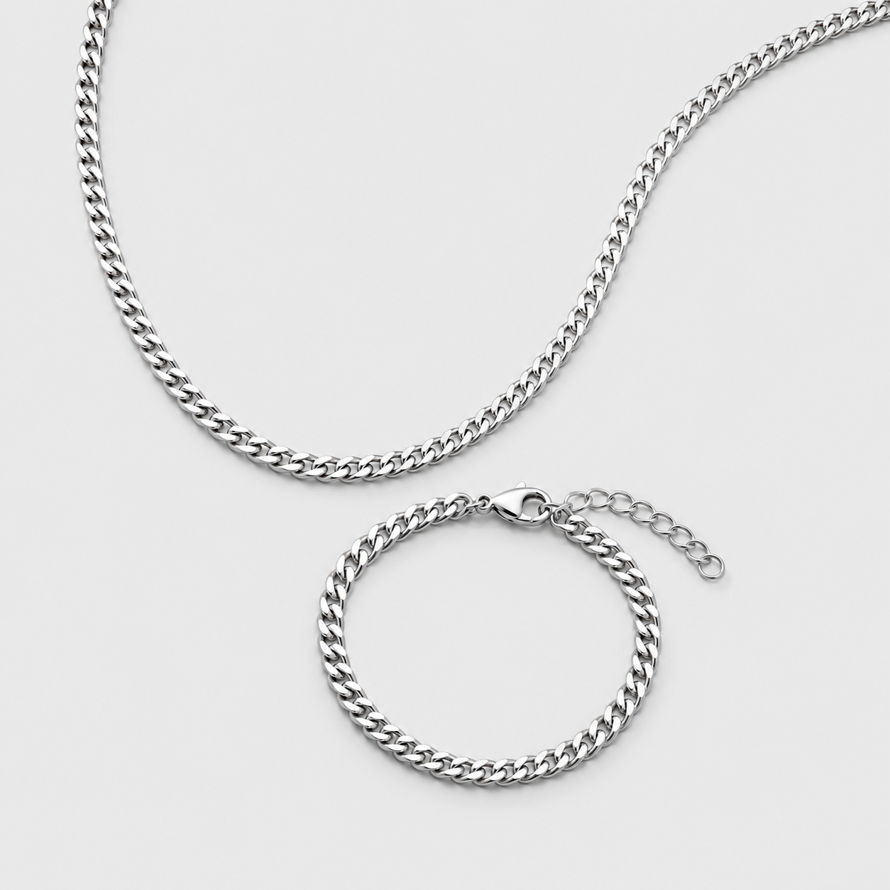 5mm Cuban Chain & Bracelet Gift Set - (Silver)