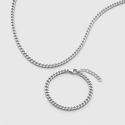 5mm Cuban Chain & Bracelet Gift Set - (Silver)