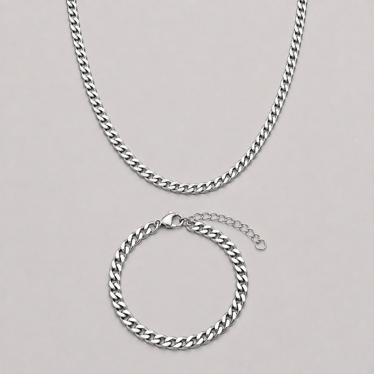 (Silver) Chain & Bracelet Set | 5mm