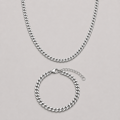 (Silver) Chain & Bracelet Set | 5mm