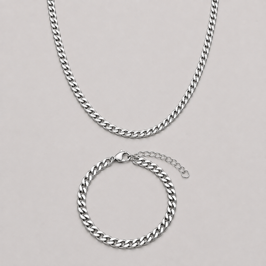 (Silver) Chain & Bracelet Set | 5mm
