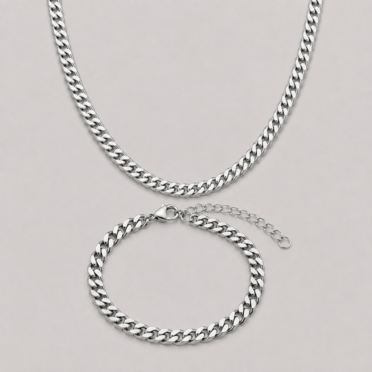 Silver Chain & Bracelet Set | 7mm