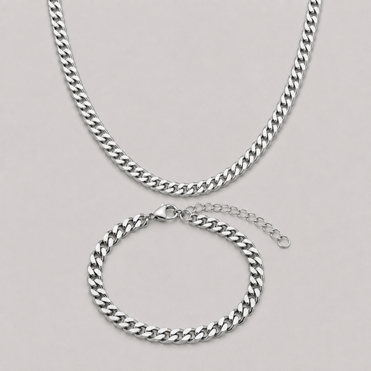 Silver Chain & Bracelet Set | 7mm
