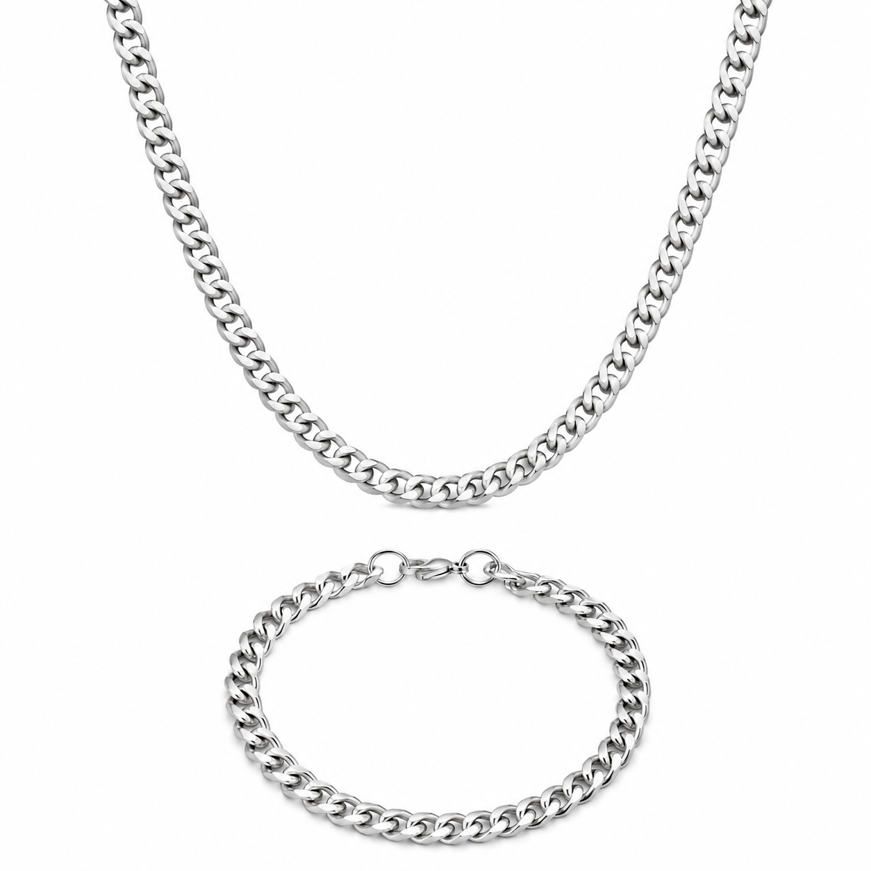 Ensemble chaîne et bracelet en argent | 7 mm