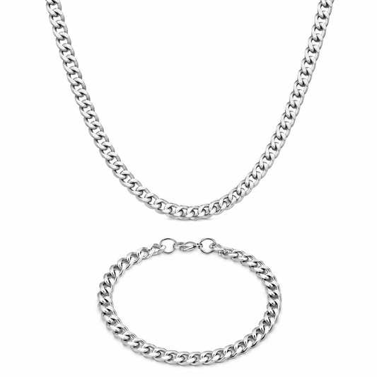 Silver Chain & Bracelet Set | 7mm