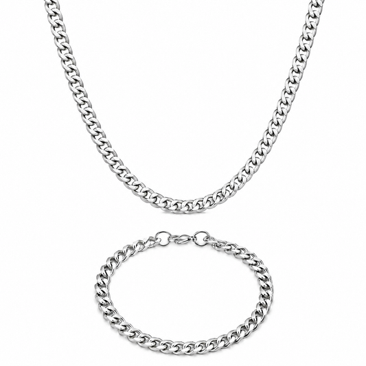 (Silver) Chain & Bracelet Set | 5mm