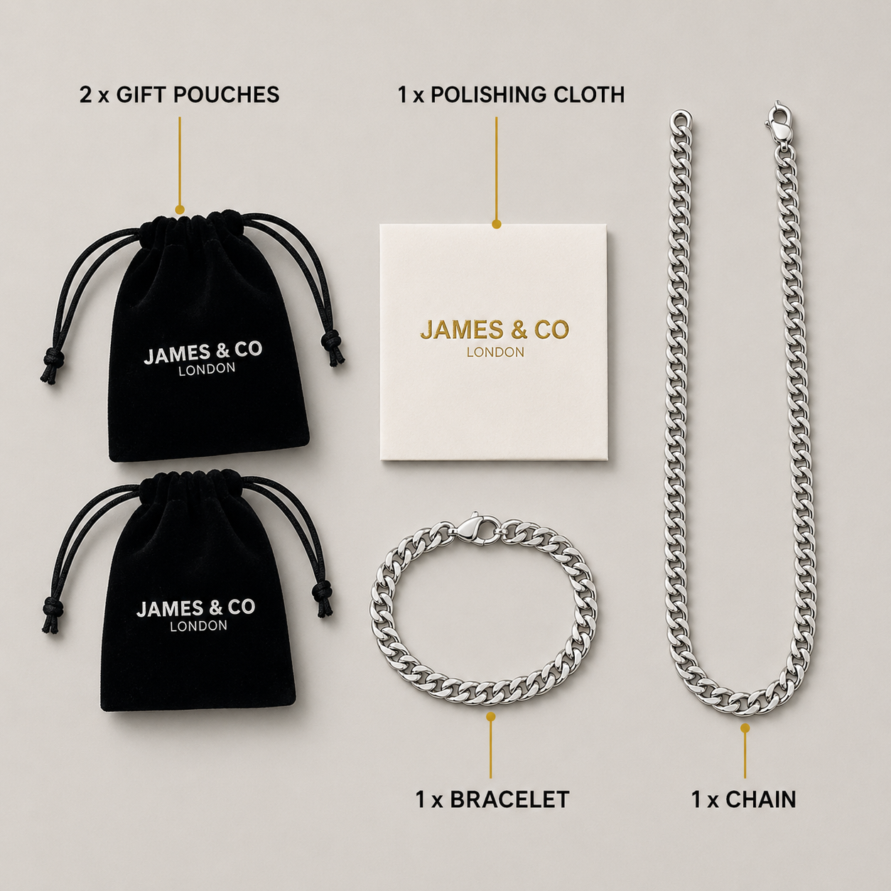 (Silver) Chain & Bracelet Set | 5mm