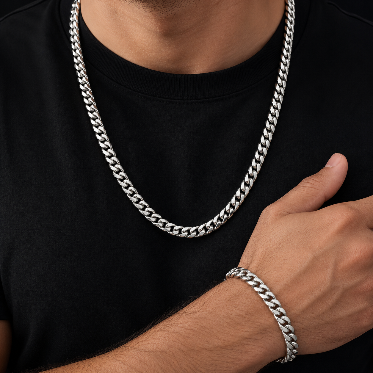 (Silver) Chain & Bracelet Set | 5mm