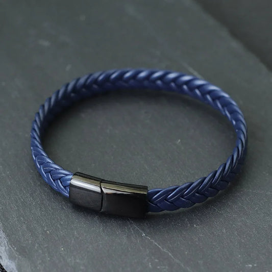 Blue Men's Leather Bracelet - 21cm
