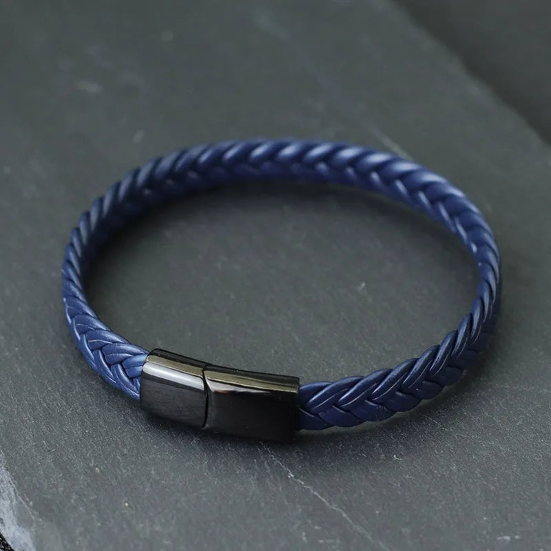 Blue Men's Leather Bracelet - 21cm