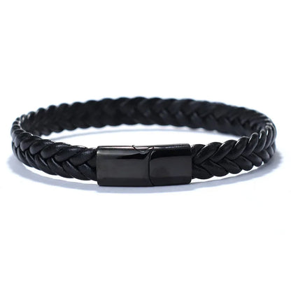 Black Men's Leather Bracelet - 21cm