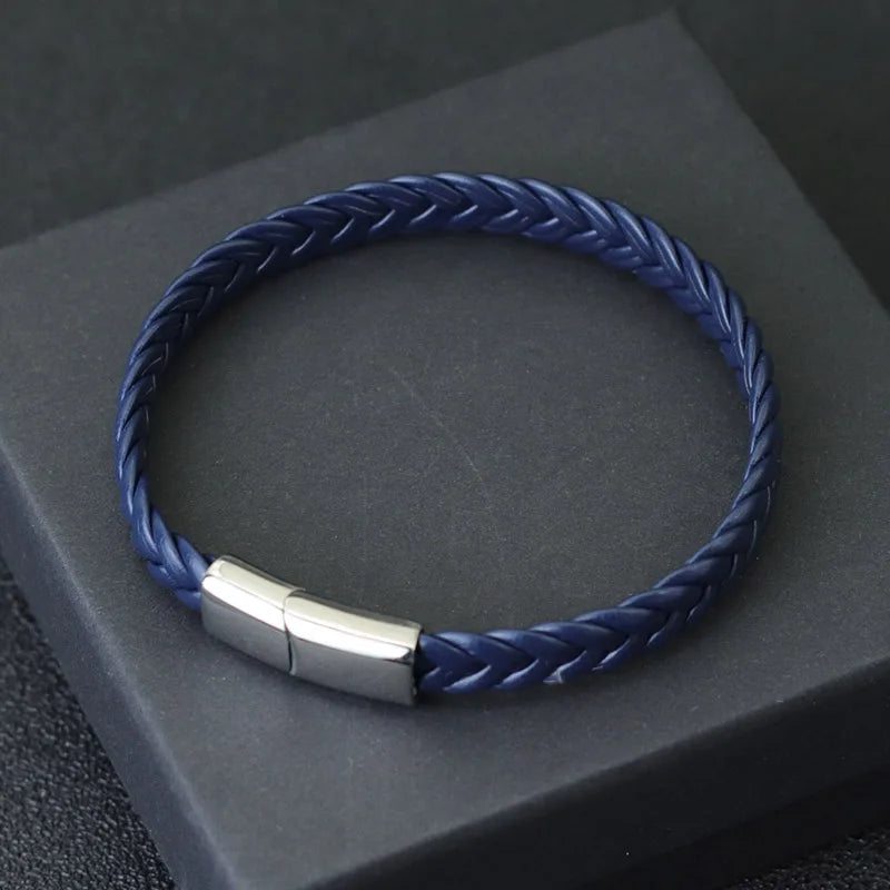 Blue Men's Leather Bracelet - 21cm