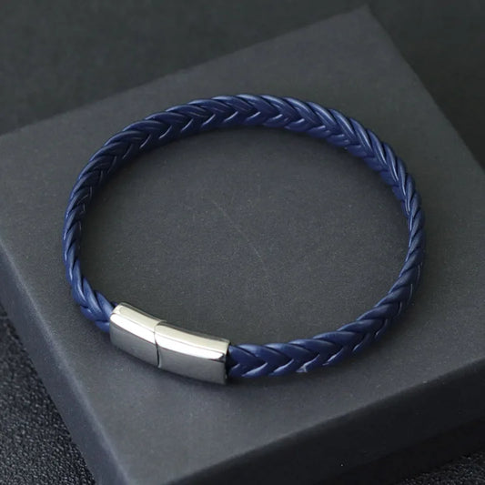 Blue Men's Leather Bracelet - 21cm